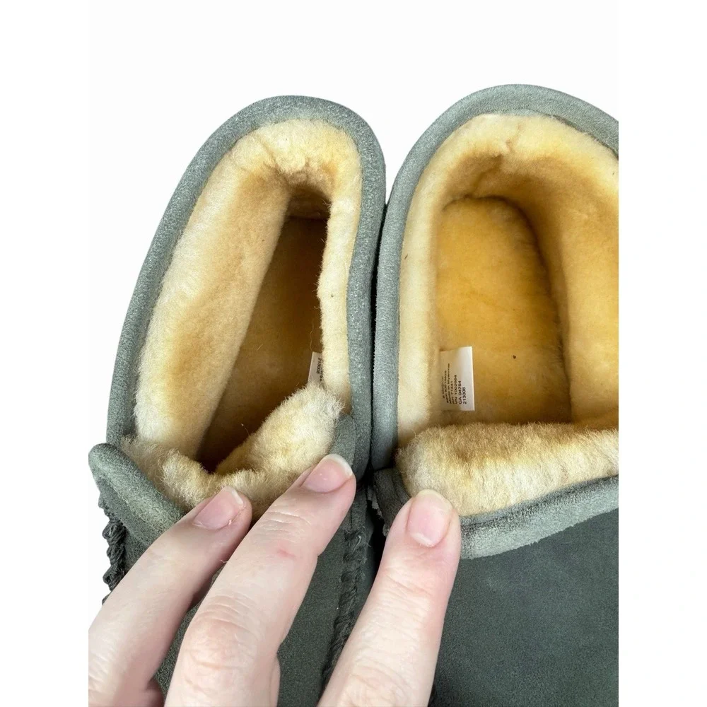 L.L. Bean Wicked‎ Good Boot Moc Slippers Mens 9M Gray Suede Shearling Lined Cozy